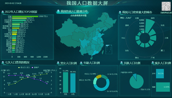 我国人口数据大屏-迪赛智慧数