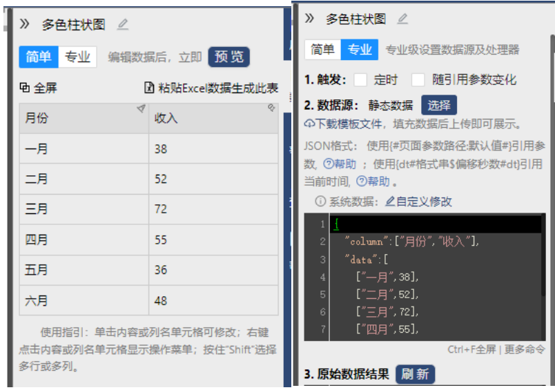 柱状图的配置数据有两种模式-迪赛智慧数