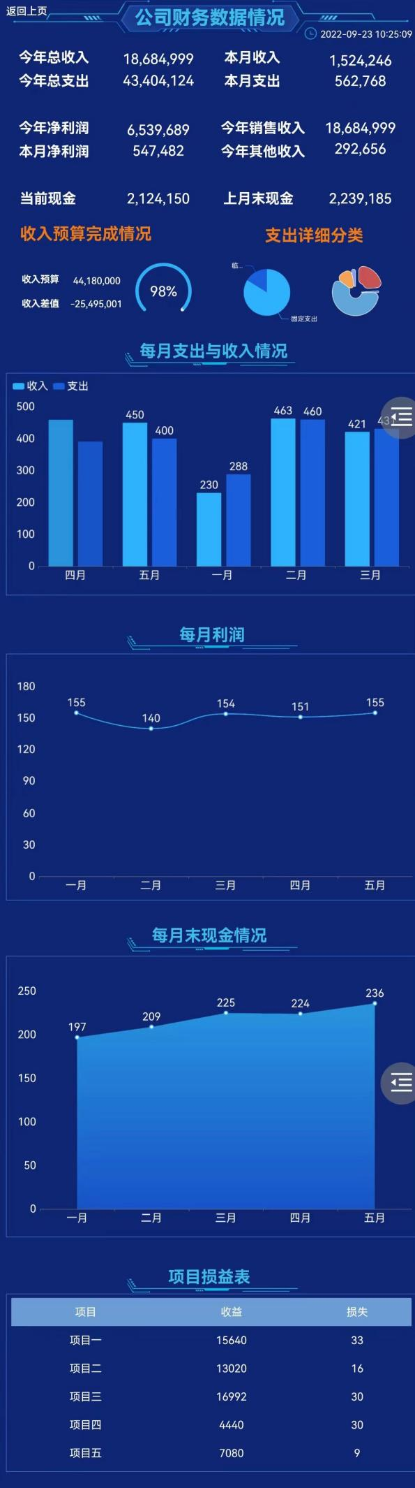 公司财务数据情况大屏-迪赛智慧数