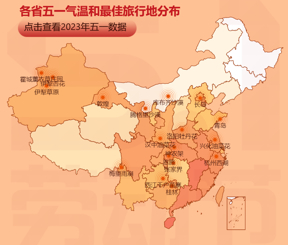 各省五一气温和最佳旅行地点分布-迪赛智慧数